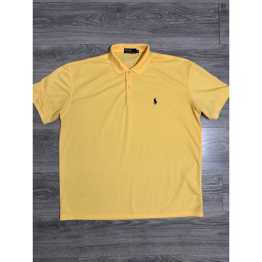 Vintage 90s Polo Ralph Lauren Mens Shirt Size 4X Yellow Short Sleeve Pique Pony